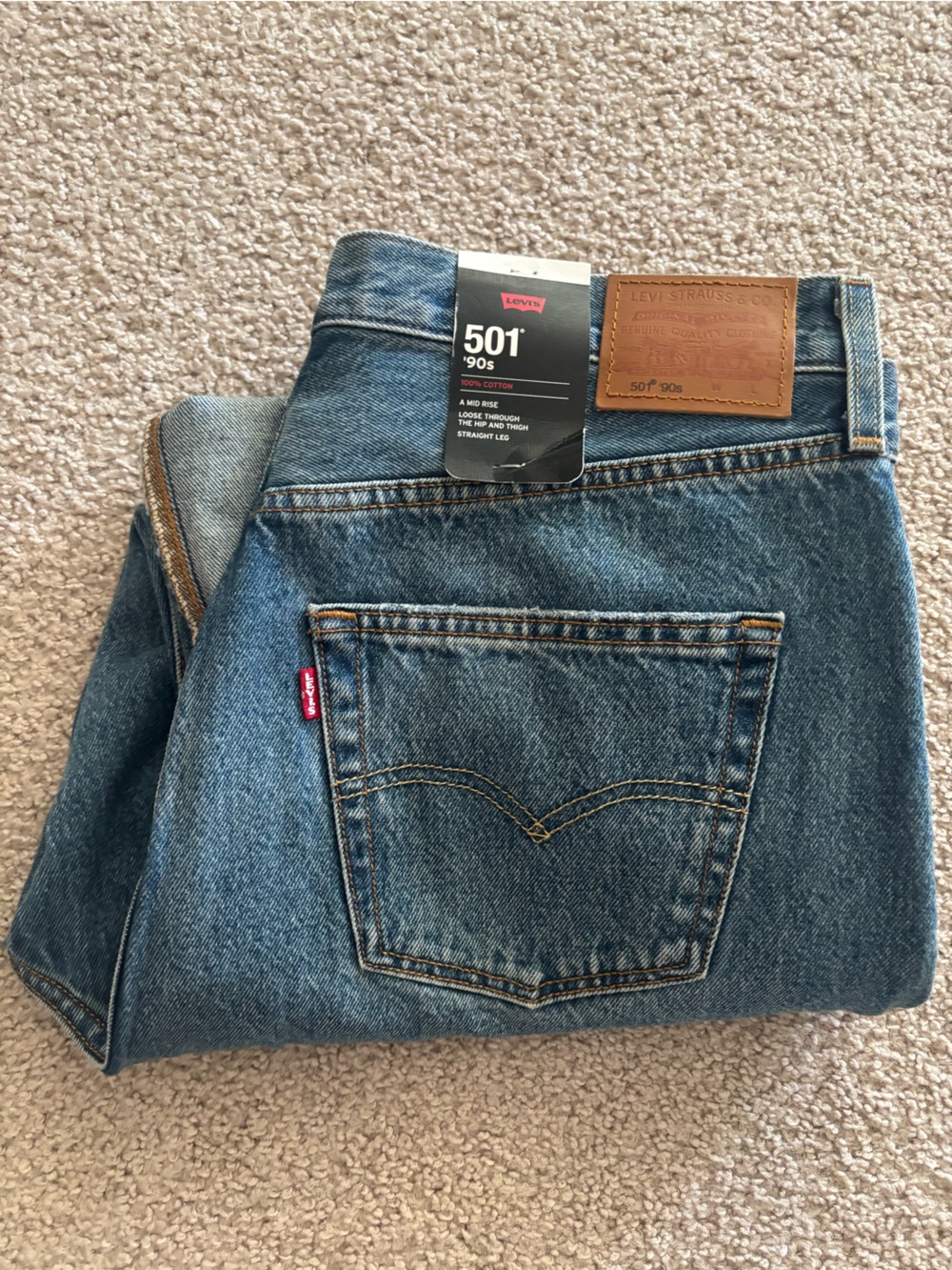 Levi's 501 Straight Jeans - Blue Denim with Brown Patch